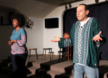 STRUGGLE TO SUCCESS: Delta Professor Manuel Camacho and Donna Marie, top, give an introduction for the play in both Spanish and English. PHOTO BY ORLANDO JOSE
