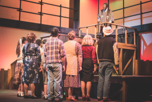 CAST FULL OF TALENT AND HEART: The cast during a performance of “Rimers of Eldritch” on March 11. PHOTO BY RAMIZ HADDAD