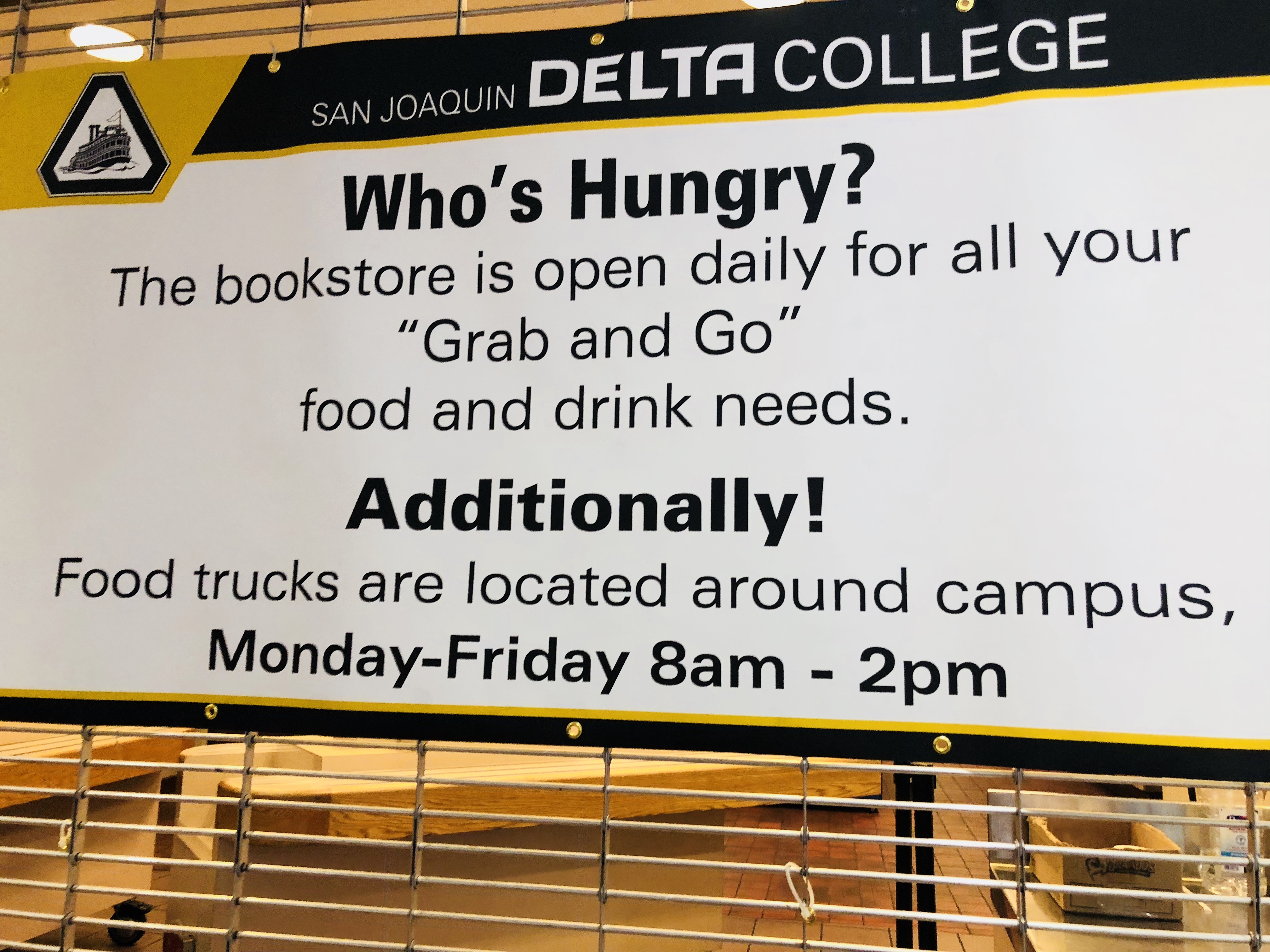 A banner at Danner Hall provides information about the finding food on campus. PHOTO BY VICTORIA FRANCO