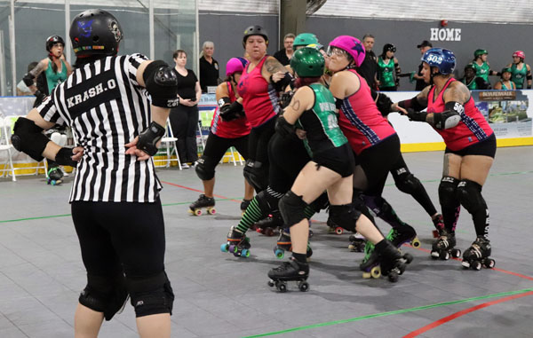 Port City Roller Girls and the Outlaws face off in the last game of the season at Stockton Indoor Sports Complex on Oct. 6.