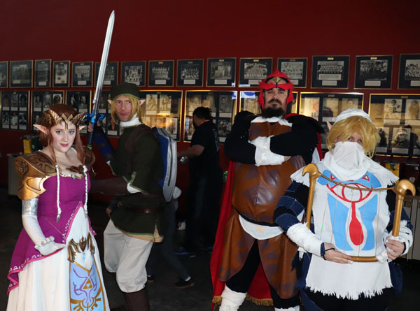 (Left to Right) Heather Thompson, Robert Chapman, Dan Hanes and Sarah Johnson are dressed as characters from “The Legend of Zelda” for the first winter StocktonCon Thompson is dressed as Princess Zelda, Chapman as Link, Hanes as Ganondorf and Johnson as Sheik. Photo by Jasmine Gonzalez.