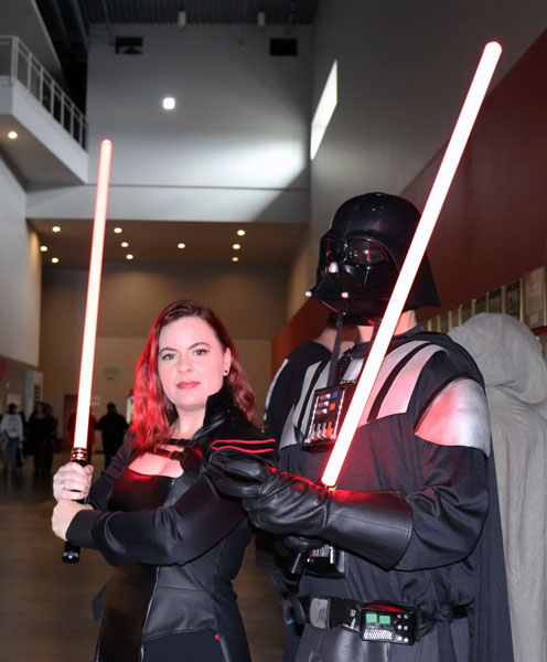 (Left to Right) Pamela Stephenson and TC Morgan dress up as characters from Star Wars. Stephenson is dressed as her own character, Darth Medlinniel a Sith based on the old republic in the Star Wars world. Morgan is dressed as the classic Darth Vader. Photo by Catlan Nguyen.