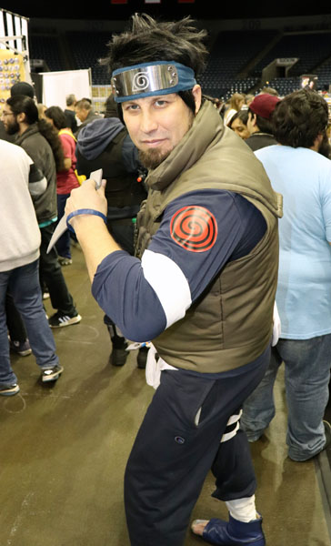Justin Gomes dressed as Naruto character, Kakashi for the first winter StocktonCon. Photo by Jasmine Gonzalez.