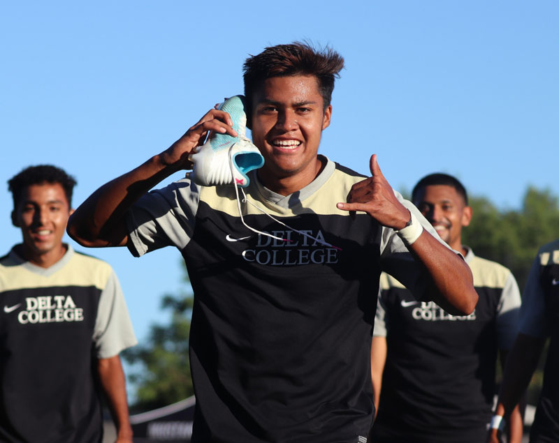 Daniel Gomez celebrates after scoring the game’s lone goal during a 1-0 win over Napa Valley. Photo by Paul Muyskens