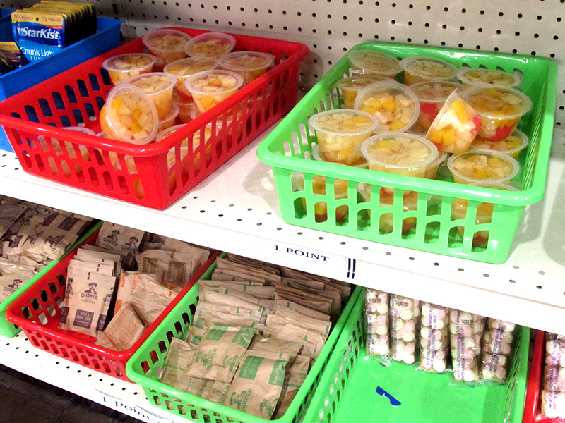 Food stocked on shelves in Delta College’s food pantry in Stockton