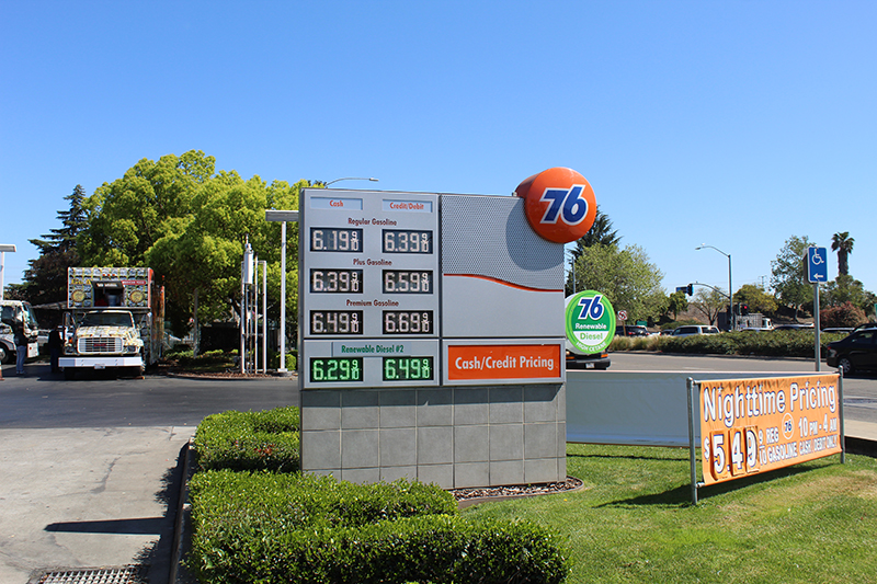 Gas prices at the 76 on March Lane. PHOTO BY JAHDAI SPIKES