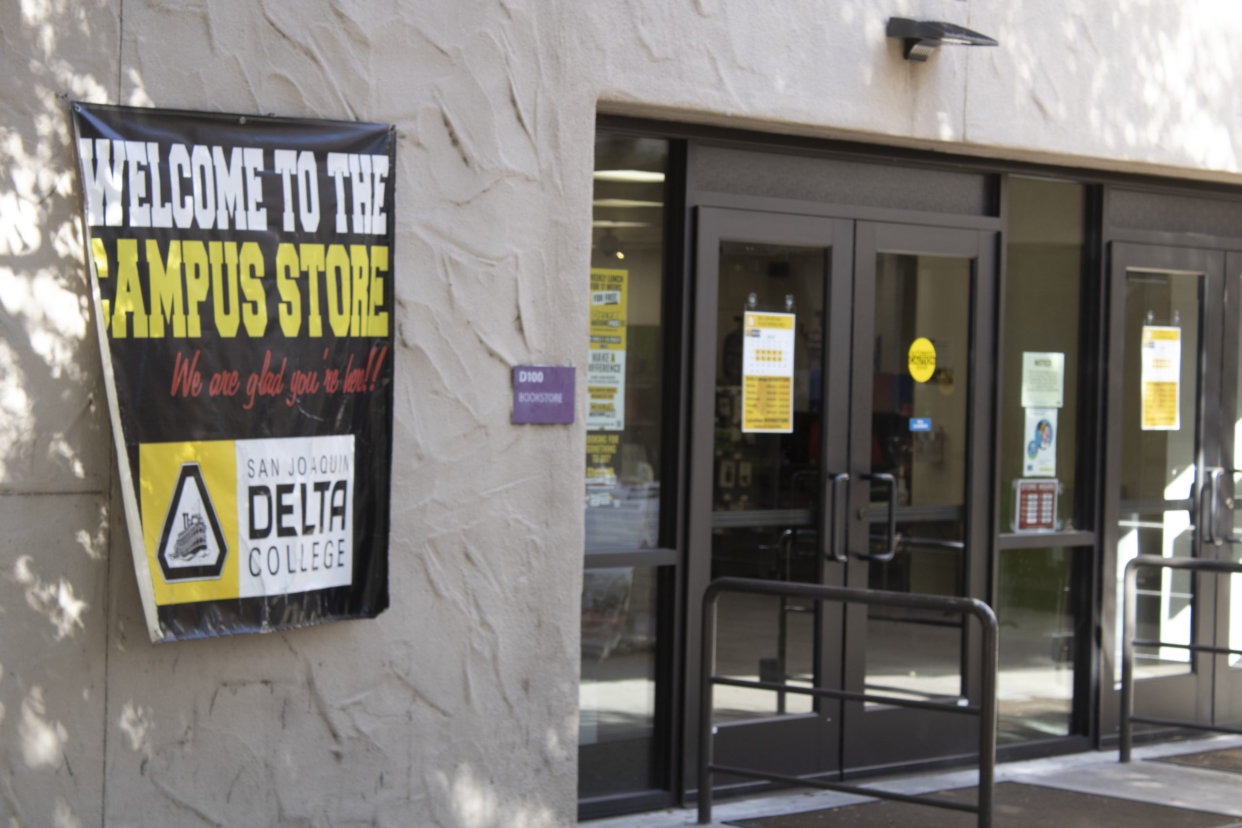 A banner sits outside the Bookstore. Photo by Christina Goodman