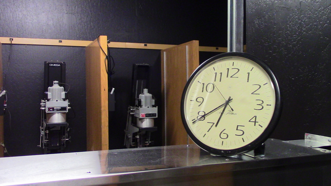Clock in the photo printing rooms to help students time their photographs development.