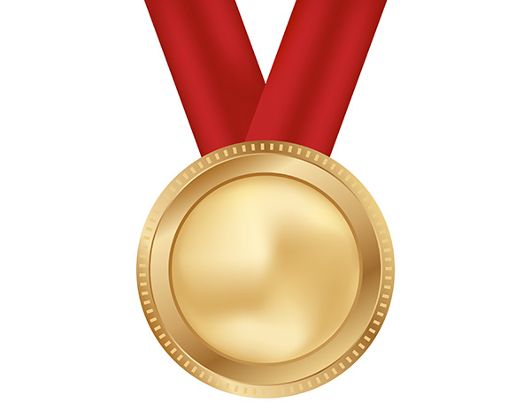 Gold medal on red ribbon template