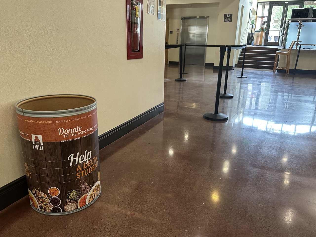 Food donation bin located in the first floor of the Library