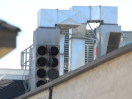 The HVAC unit that's filters caught fire above the holt building on Feb. 26 2025