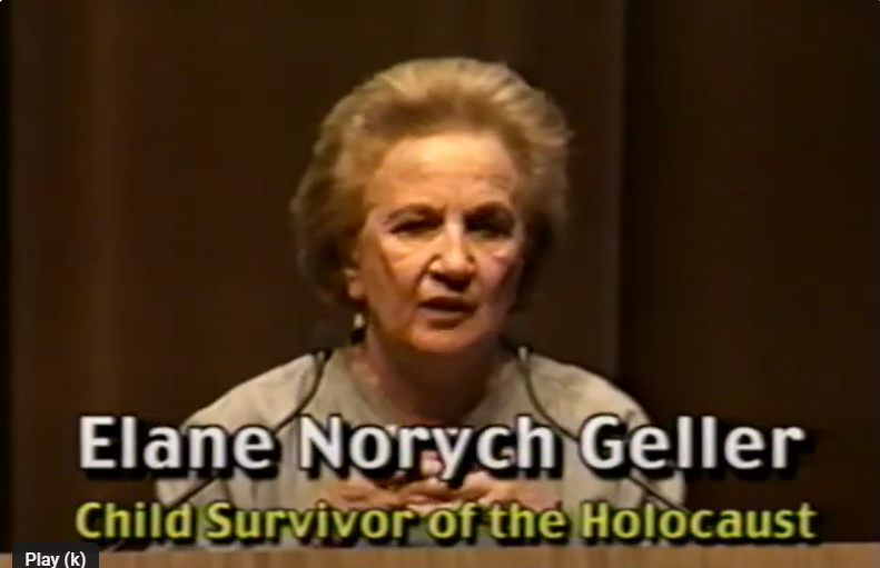 Screen Capture of Elane Norych Geller Child survivor of the holocaust