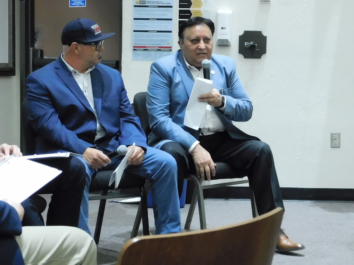 Sonny Dhaliwal answering questions about his future plans in county decisions. PHOTO BY ELIAS BARRERA