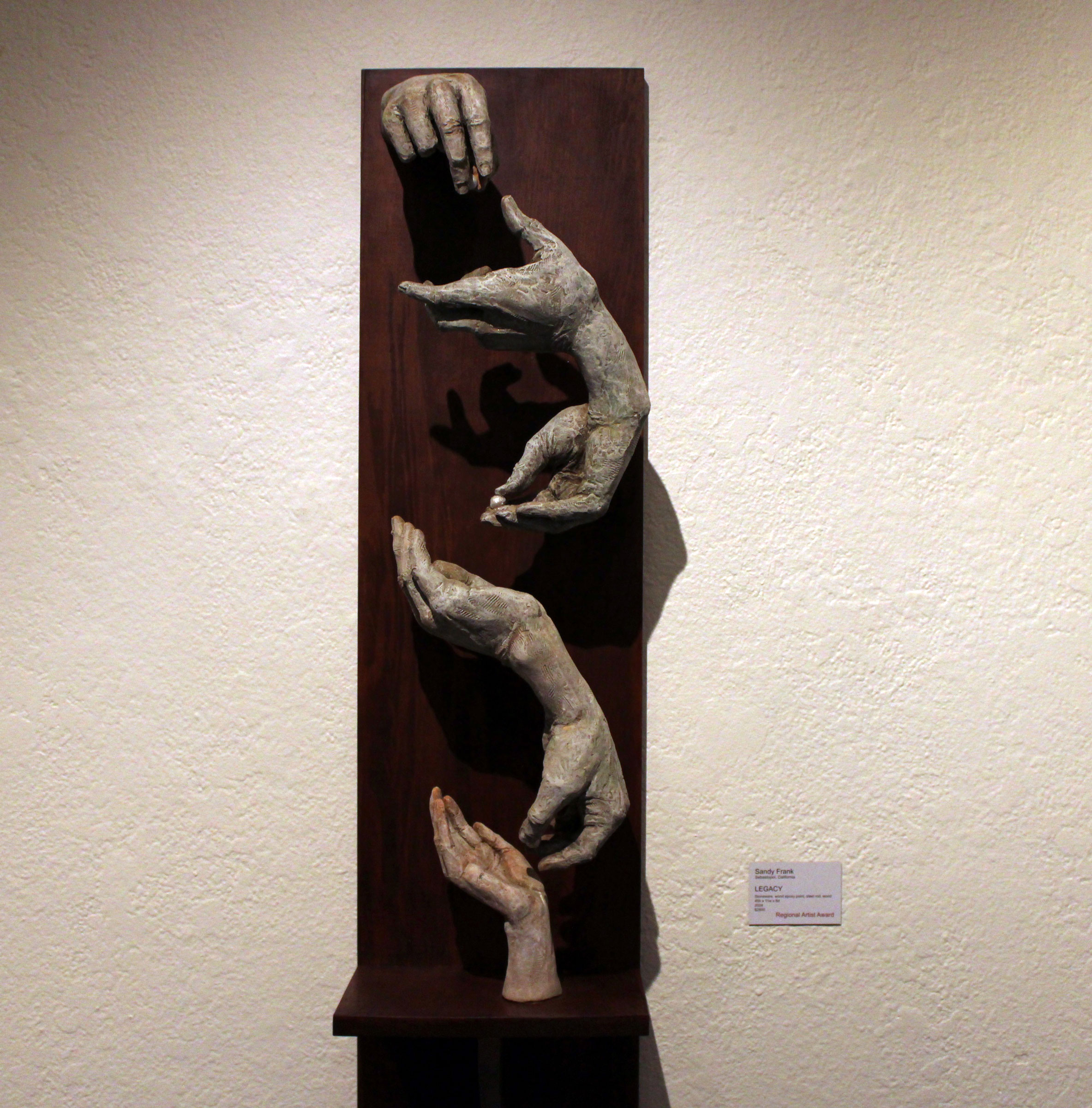 “Legacy” by Sandy Frank in the L. H. Horton Jr. Art Gallery at San Joaquin Delta College on Sept. 11. PHOTO BY LEVI GOERZEN
