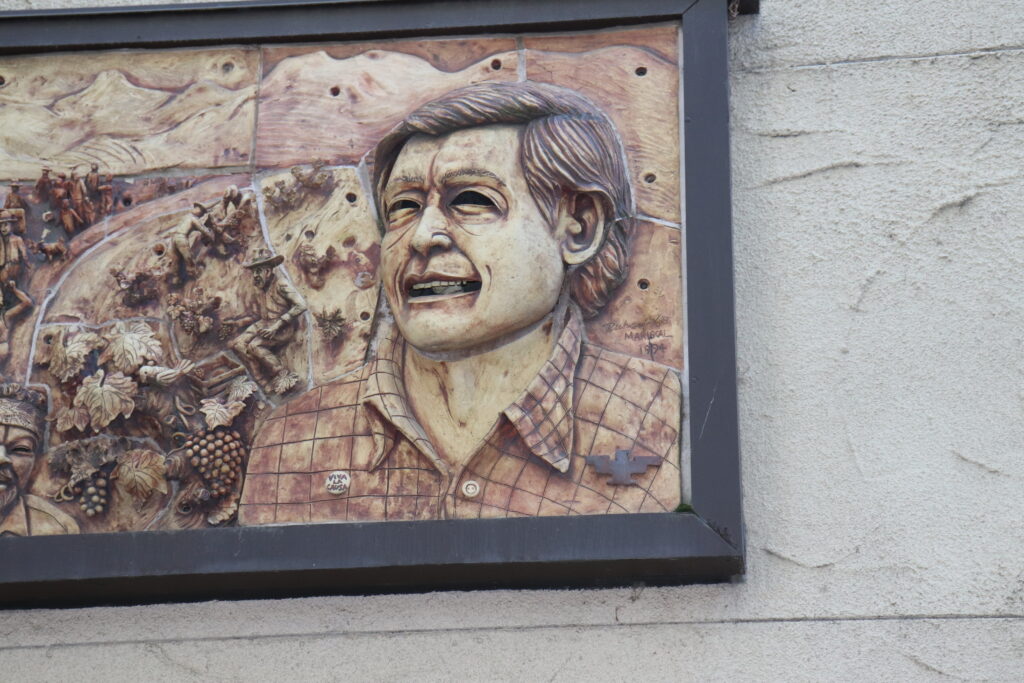 Highly visible tribute to Cesar Chavez exist on campus. A relief sculpture is on the north side of the Goleman Library. PHOTOS BY COLLEGIAN STAFF