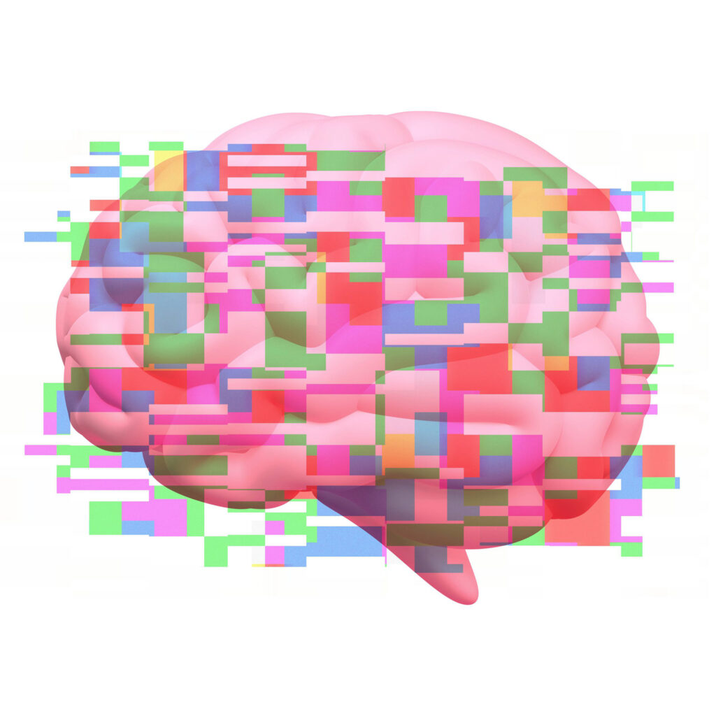 A brain with a glitch effect across it. PHOTO ILLUSTRATION BY LEVI GOERZEN